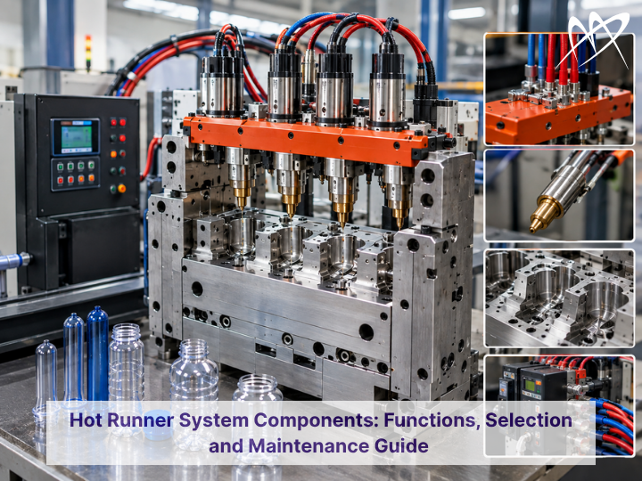 Hot runner mould components including manifold, nozzle, heater and thermocouple